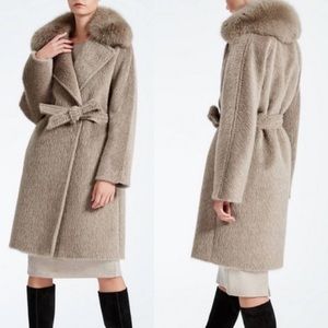 MaxMara Gabriel Camel Hair Wool Blend Taupe Coat Genuine Fox Fur Collar 6